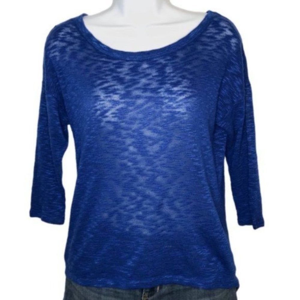 💙 Love And Let Love Blue Slub Lace Back Top Blue XS - Picture 2 of 7